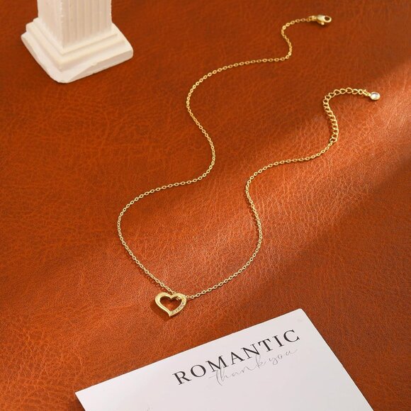 ⚡Necklace for Women Heart Zirconia Necklace 14K Gold Plated Cute Gold Jewelry - Picture 7 of 7